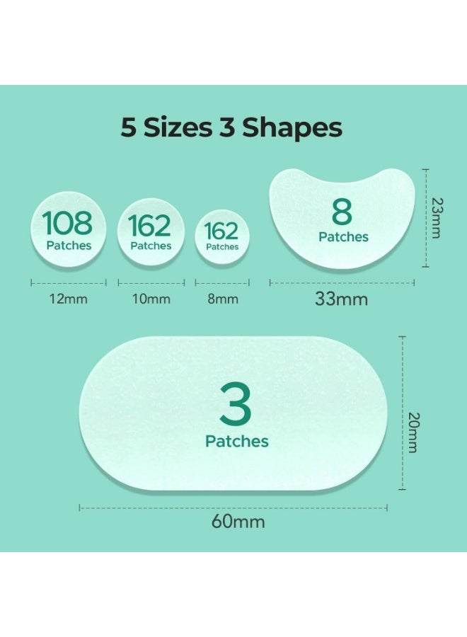 LA LUSH 443 Count Pimple Patches for Face, Hydrocolloid Acne Patch Bulk, Acne Stickers for Covering Cheeks, Forehead, Chin Blemishes Zit Breakouts for All Skin Types (Dots, Strip, Contoured 5 Sizes) - Image 4